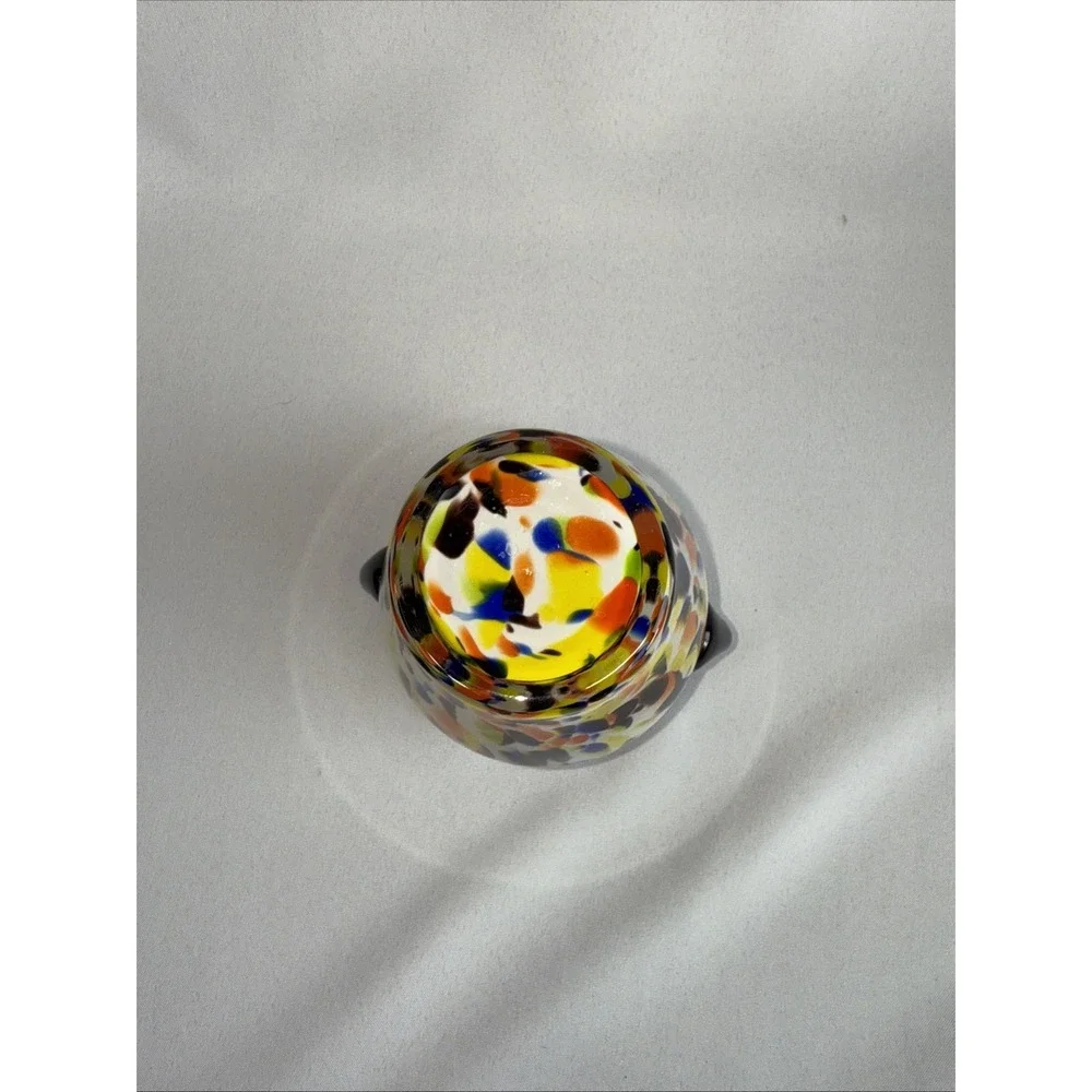 Colorful Glass Vase Speckled Splatter Paint on White Double Cobalt‎ Handle 7